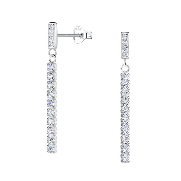 Buy 925 Silver Wholesale Bar Stud Earrings with Hanging Tennis Chain