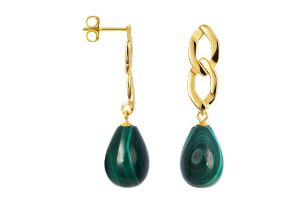 Buy Brass Wholesale Two Links With 18x10mm Drop-Shaped Malachite Stone Earring