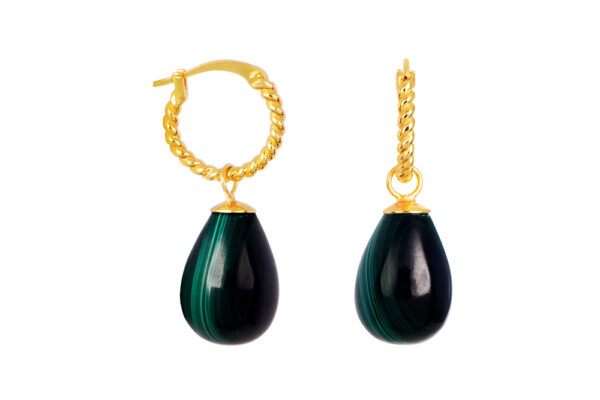 Buy Brass Wholesale Hoop With 19x10mm Drop-Shaped Malachite Stone Earring