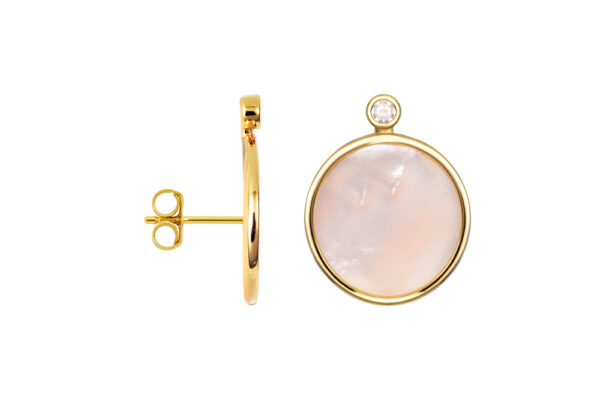 Buy Brass Wholesale 18mm Round Mother-of-Pearl Plaque With 3mm Zirconia Earring