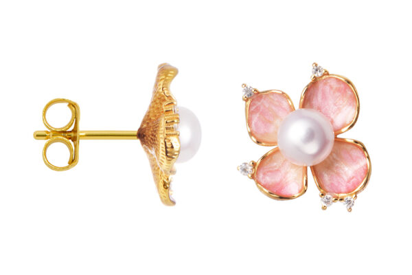Buy Brass Wholesale Enamelled Flower With Zirconia And 7mm Pearl Earring
