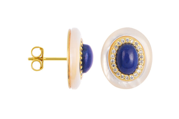 Buy Brass Wholesale Oval Mother-of-Pearl With White Zirconia And Lapis Lazuli Earring