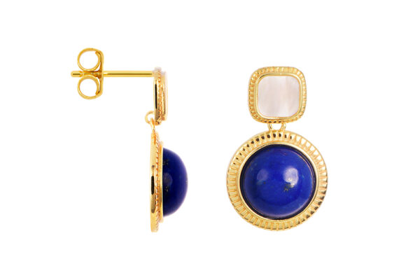 Buy Brass Wholesale Square Mother-of-Pearl And Lapis Lazuli Semicircle Earring