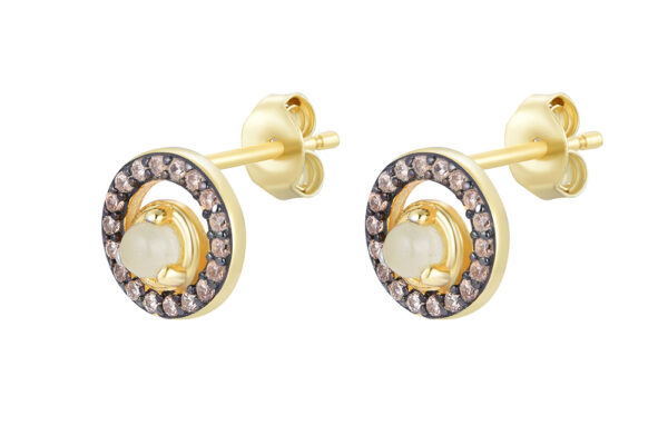 Buy Brass Wholesale Zirconia Round With Reconstituted Stone Earrings
