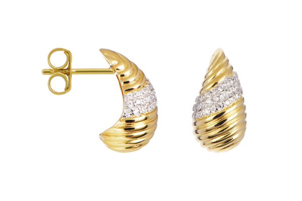 Buy Brass Wholesale Ribbed Hoop With Cubic Zirconia Earring
