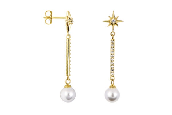 Buy Brass Wholesale Compass Rose Bar With Cubic Zirconia And 6mm Pearl Earring
