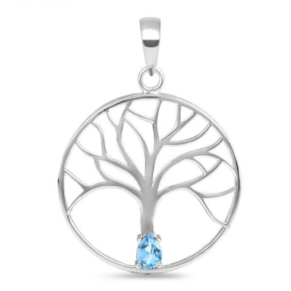 Buy Silver Plated Brass Wholesale Blue Topaz Tree Of Life Pendant