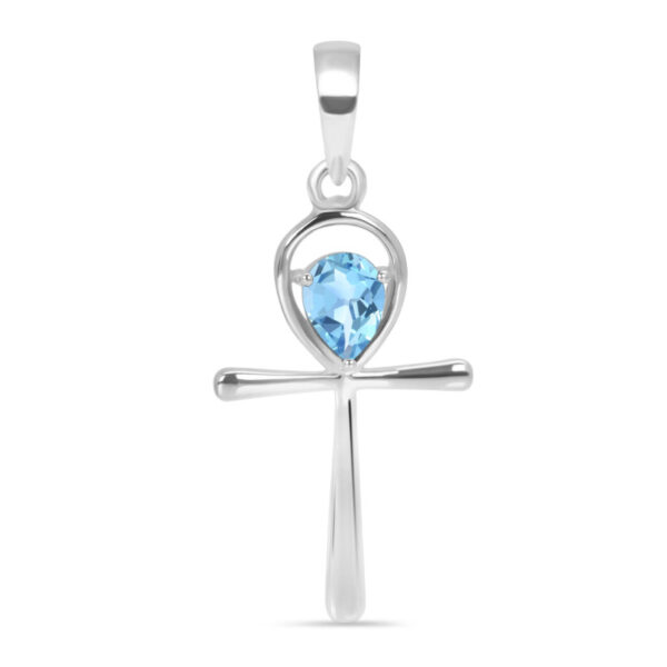 Buy Silver Plated Brass Wholesale Blue Topaz Ankh Pendant