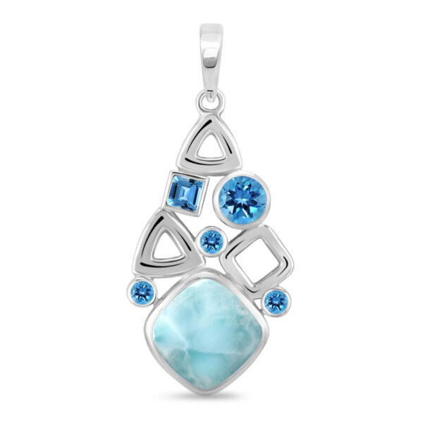 Buy Silver Plated Brass Wholesale Close Out Larimar & Blue Topaz Pendant