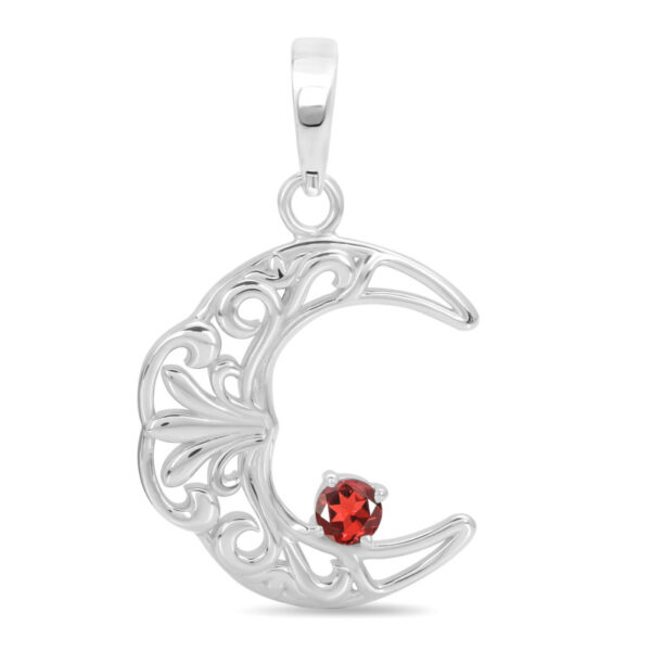 Buy Silver Plated Brass Wholesale Garnet Crescent Moon Pendant