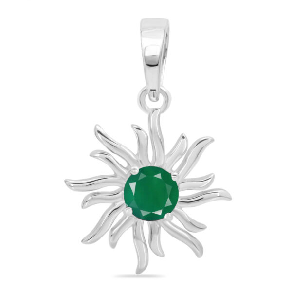 Buy Silver Plated Brass Wholesale Green Onyx Sun Pendant