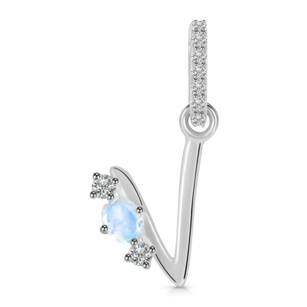Buy Silver Plated Brass Wholesale Moonstone & White Topaz Alphabet V Pendant