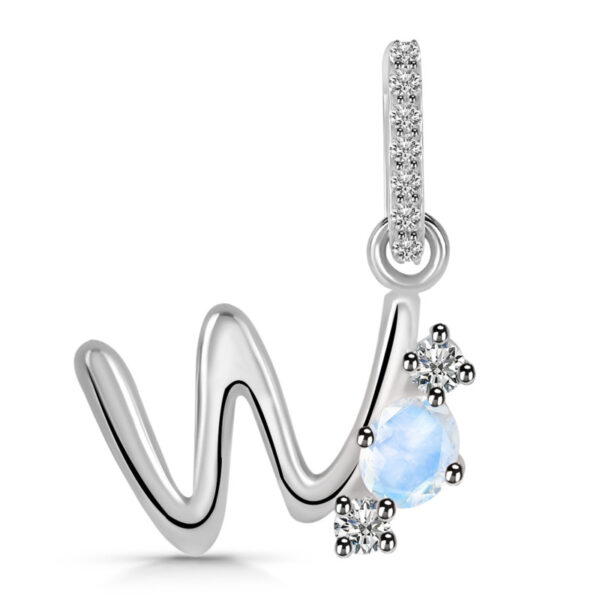 Buy Silver Plated Brass Wholesale Moonstone & White Topaz Alphabet W Pendant