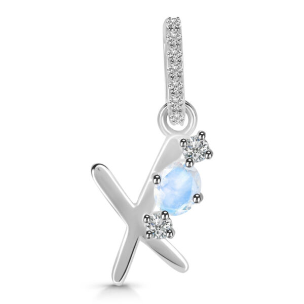 Buy Silver Plated Brass Wholesale Moonstone & White Topaz Alphabet X Pendant