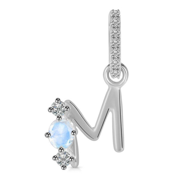 Buy Silver Plated Brass Wholesale Moonstone & White Topaz Alphabet M Pendant