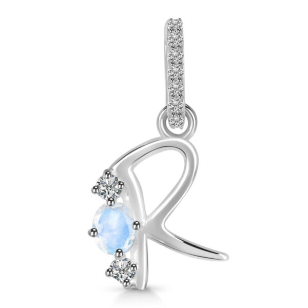 Buy Silver Plated Brass Wholesale Moonstone & White Topaz Alphabet R Pendant