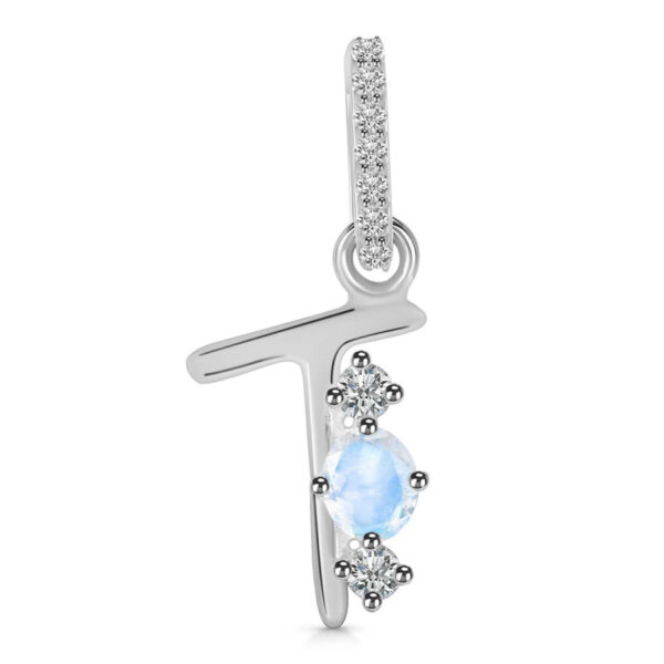Buy Silver Plated Brass Wholesale Moonstone & White Topaz Alphabet T Pendant
