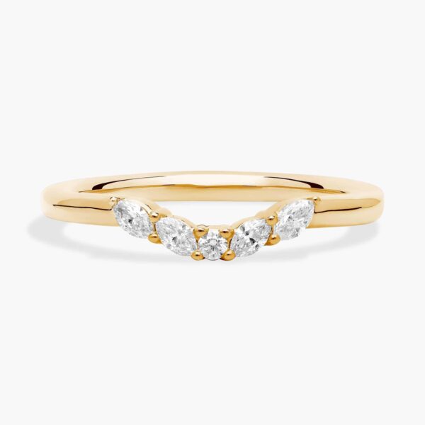 Curved Floral Marquise Diamond Ring in 14k Yellow Gold