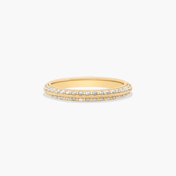 Pavé Knife Edge Lotus Diamond Wedding Ring In 14K Yellow Gold