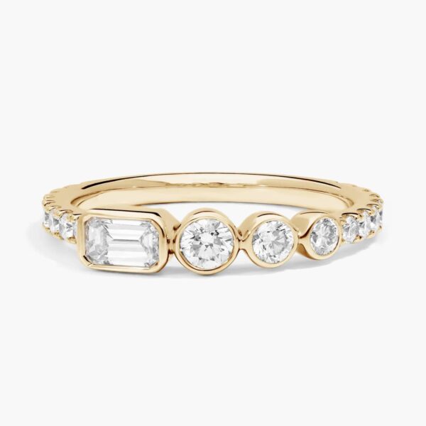 Round and Emerald Cut Lab-Grown Diamond Bezel Ring In 14K Yellow Gold