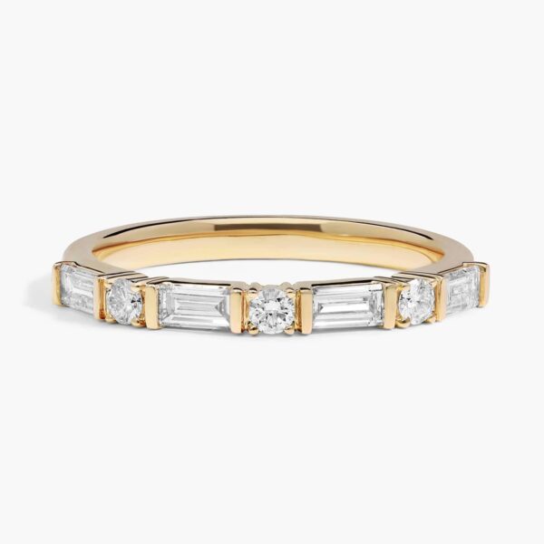 Diamond Ring With 0.75 CTW Round And Baguette Cut Lab-Grown Diamonds in 14K Yellow Gold