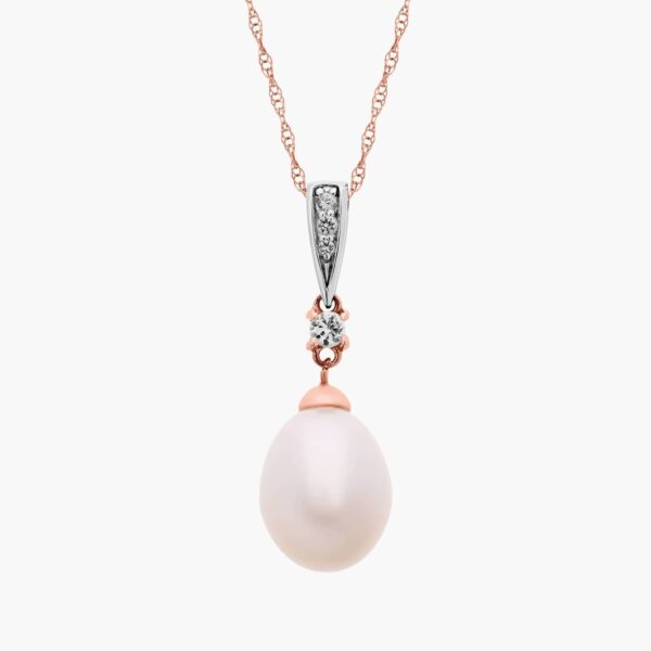Freshwater Cultured Pearl and White Topaz Pendant in 14k Rose Gold