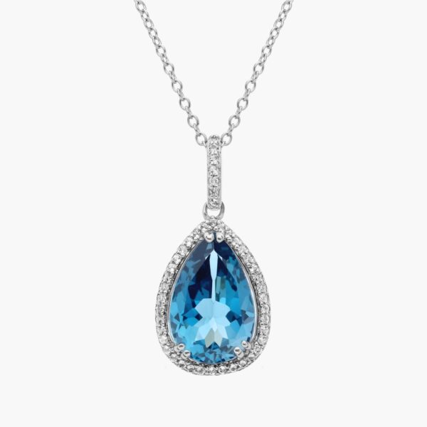 London Blue Topaz Elegant Halo Pendant in Sterling Silver