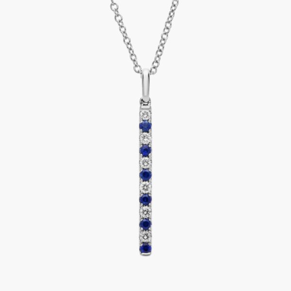 Riviera Pavé Alternating Sapphire and Diamond Vertical Bar Pendant in 14k White Gold