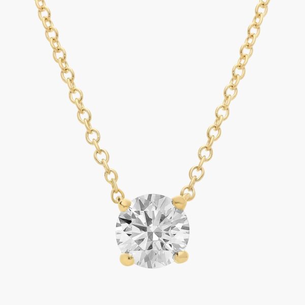 Four Prong Basket Solitaire Lab Grown Diamond Pendant In 14K Yellow Gold