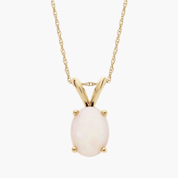 Oval Birthstone Opal Pendant Necklace in 14K Yellow Gold