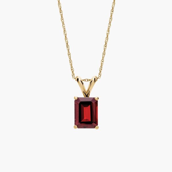 Emerald Cut Birthstone Garnet Pendant Necklace in 14K Yellow Gold
