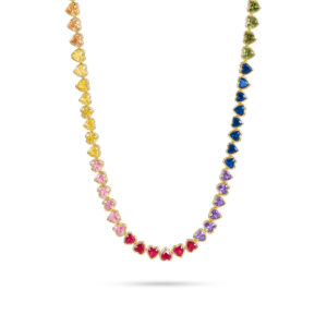 6mm Rainbow Upside Down Heart Tennis Chain in Gold