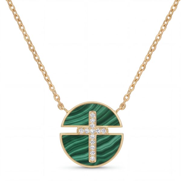Malachite Cross Round Cut S925 Silver Pendant Necklace