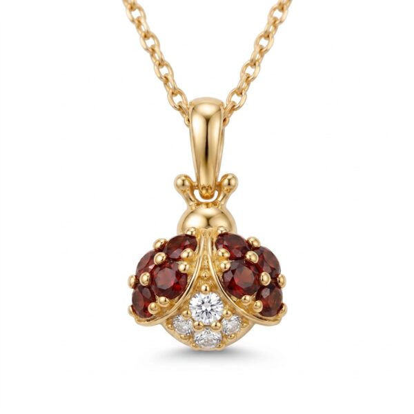Ladybug-shaped Garnet Round Cut Pendant Necklace