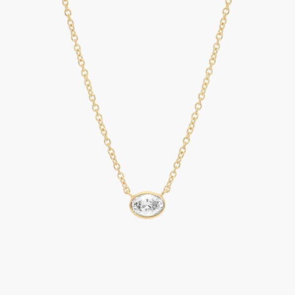 East-West Bezel Solitaire Pendant Necklace With 0.25 CTW Oval Cut Diamond