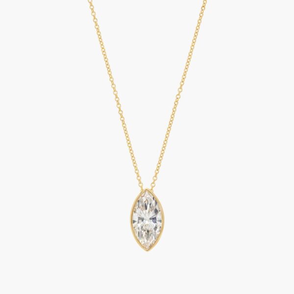 Bezel Solitaire Pendant Necklace With 3 CTW Marquise Cut Lab-Grown Diamonds