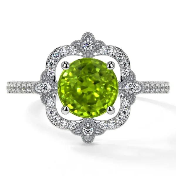 Natural Round Shape Peridot Prong Set Ring