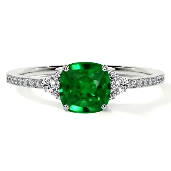 Natural Emerald Square Cushion Ring