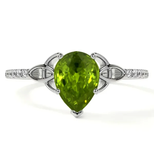 Natural Pear Shape Peridot Prong Set Celtic Ring