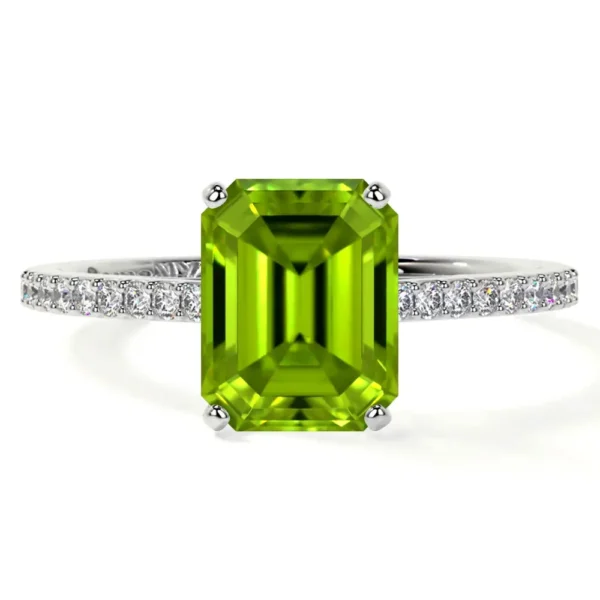 Natural Emerald Cut Peridot Prong Set Ring