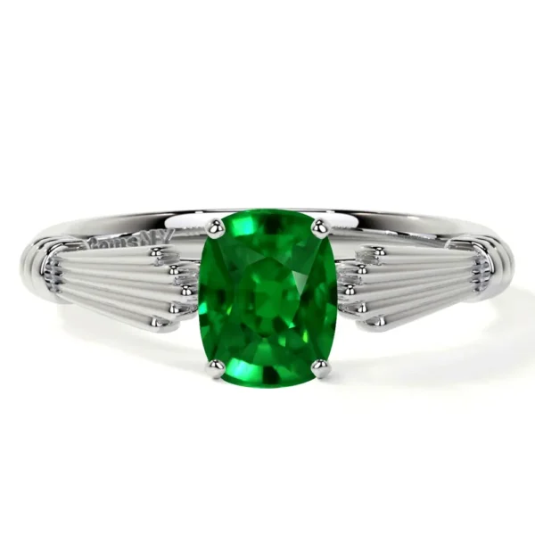 Natural Elongated Cushion Emerald Solitaire Ring