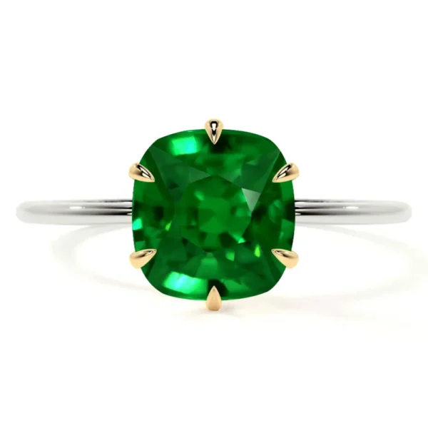 Natural Emerald Square Cushion Petite Two Tone Solitaire Ring