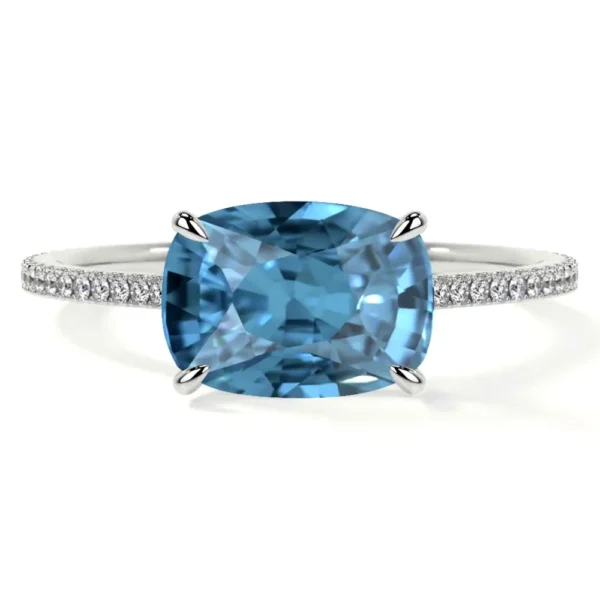 Natural Elongated Cushion Swiss Topaz Prong Set Halo Ring