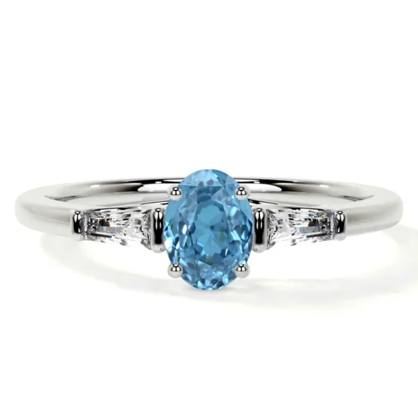 Natural Oval Cut Swiss Topaz Prong Set Three Stone Ring