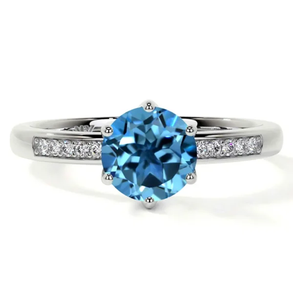 Natural Round Shape Swiss-Topaz Prong Set Ring