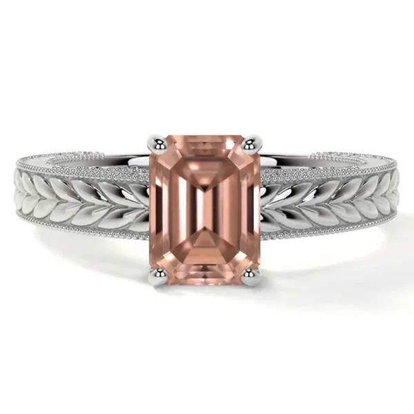 Natural Emerald Cut Morganite Solitaire Ring