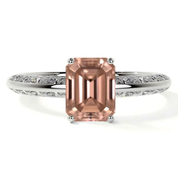 Natural Emerald Cut Morganite Prong Set Ring