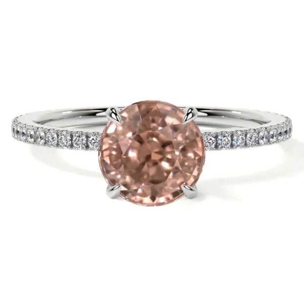 Natural Square Cut Morganite Prong Set Halo Ring