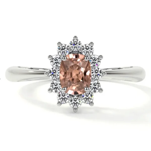 Natural Elongated Cushion Morganite Prong Set Halo Ring
