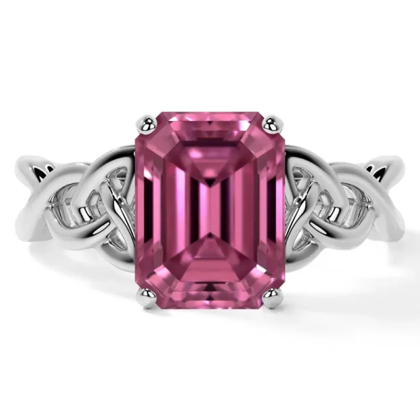Natural Emerald Cut Pink Tourmaline Solitaire Ring